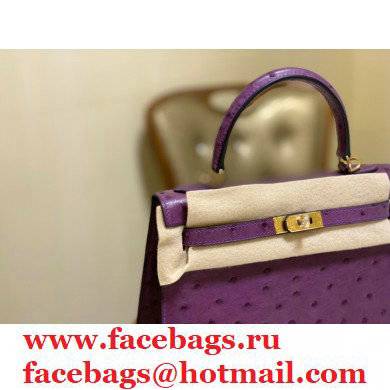HERMES OSTRICH LEATHER KELLY 25 BAG purple