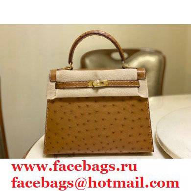 HERMES OSTRICH LEATHER KELLY 25 BAG tan