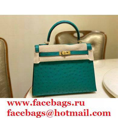 HERMES OSTRICH LEATHER KELLY 25 BAG turquoise - Click Image to Close