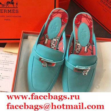 Hermes Calfskin Kelly shoe buckle Mules shoes in Blue Her011 2021 - Click Image to Close