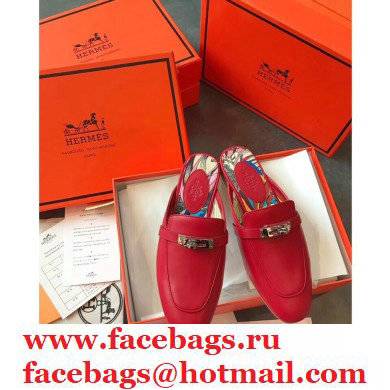 Hermes Calfskin Kelly shoe buckle Mules shoes in Red Her008 2021