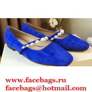 Jimmy Choo Ade Flats Suede Blue with Pearl Embellishment 2021 - Click Image to Close