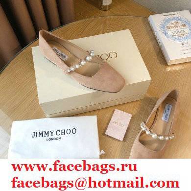 Jimmy Choo Ade Flats Suede Nude with Pearl Embellishment 2021 - Click Image to Close