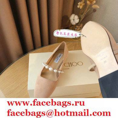 Jimmy Choo Ade Flats Suede Nude with Pearl Embellishment 2021 - Click Image to Close
