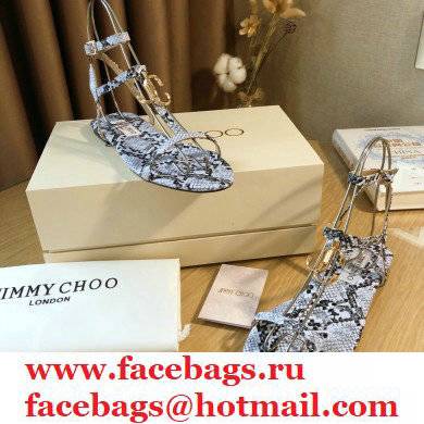 Jimmy Choo Alodie Flats Snake Printed Leather Sandals Blue 2021