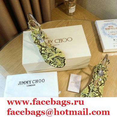 Jimmy Choo Alodie Flats Snake Printed Leather Sandals Yellow 2021 - Click Image to Close