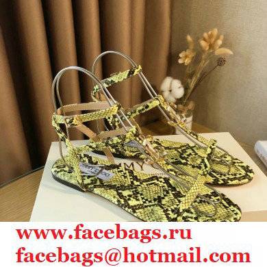 Jimmy Choo Alodie Flats Snake Printed Leather Sandals Yellow 2021 - Click Image to Close