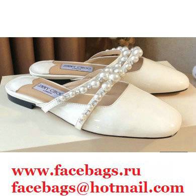 Jimmy Choo Amaya Flats Patent White with Pearl Embellishment 2021 - Click Image to Close