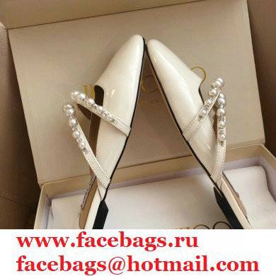 Jimmy Choo Amaya Flats Patent White with Pearl Embellishment 2021 - Click Image to Close