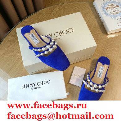 Jimmy Choo Amaya Flats Suede Blue with Pearl Embellishment 2021 - Click Image to Close