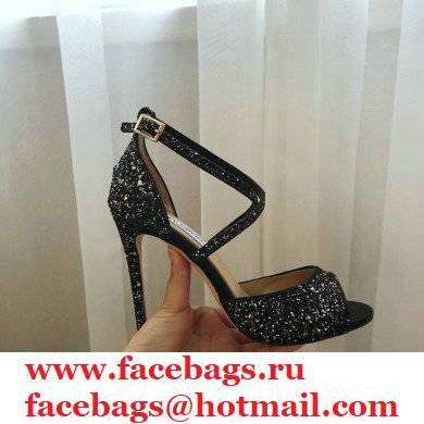 Jimmy Choo Heel 10.5cm EMSY Sandals Glitter Black 2021 - Click Image to Close