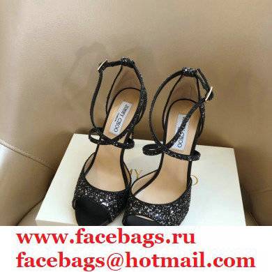 Jimmy Choo Heel 10.5cm EMSY Sandals Glitter Black 2021 - Click Image to Close