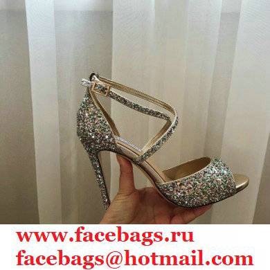 Jimmy Choo Heel 10.5cm EMSY Sandals Glitter Silver 2021