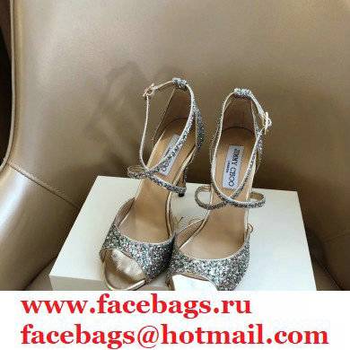 Jimmy Choo Heel 10.5cm EMSY Sandals Glitter Silver 2021 - Click Image to Close