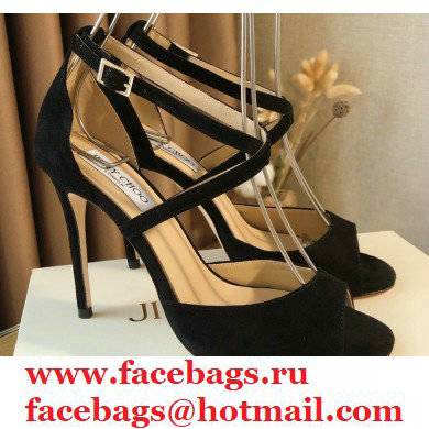 Jimmy Choo Heel 10.5cm EMSY Sandals Suede Black 2021 - Click Image to Close