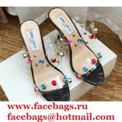 Jimmy Choo Heel 10.5cm PVC Mules Black with Crystal Stud Embellishment 2021