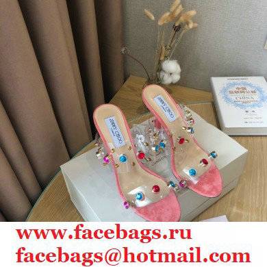 Jimmy Choo Heel 10.5cm PVC Mules Pink with Crystal Stud Embellishment 2021