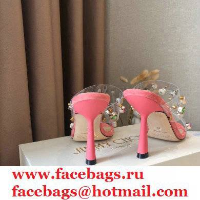 Jimmy Choo Heel 10.5cm PVC Mules Pink with Crystal Stud Embellishment 2021 - Click Image to Close