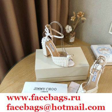 Jimmy Choo Heel 10.5cm Sacaria Sandals White Satin with All-Over Pearl Embellishment 2021 - Click Image to Close