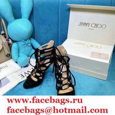 Jimmy Choo Heel 10cm Hitch Cut-out Sandals Black Suede 2021