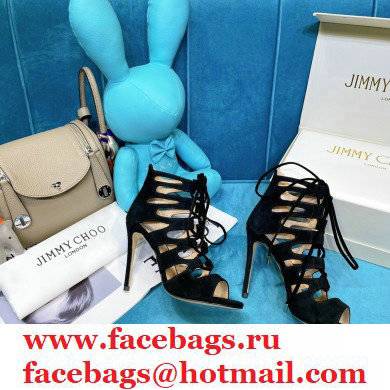 Jimmy Choo Heel 10cm Hitch Cut-out Sandals Black Suede 2021