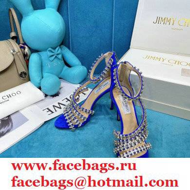 Jimmy Choo Heel 10cm Josefine Sandals Suede Blue with Crystal Embellishment 2021 - Click Image to Close