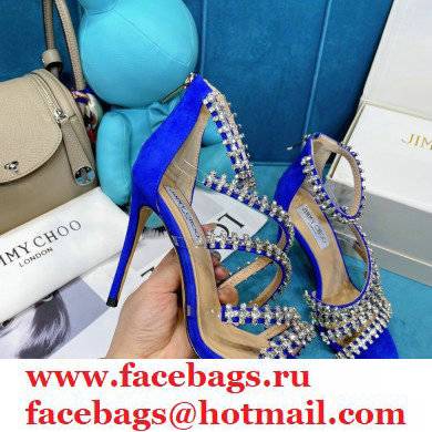 Jimmy Choo Heel 10cm Josefine Sandals Suede Blue with Crystal Embellishment 2021