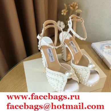 Jimmy Choo Heel 11.5cm Platform 3cm SACARIA/PF Sandals White Satin with All-Over Pearl Embellishment 2021 - Click Image to Close