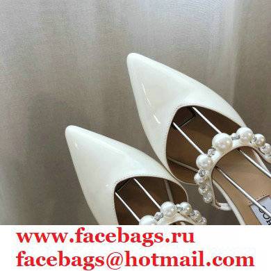 Jimmy Choo Heel 6.5cm Aurelie Pointed Pumps Patent White with Pearl Embellishment 2021 - Click Image to Close