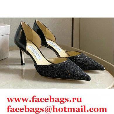 Jimmy Choo Heel 6.5cm ESTHER Pointed Pumps Glitter Black 2021 - Click Image to Close