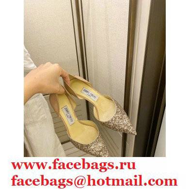 Jimmy Choo Heel 6.5cm ESTHER Pointed Pumps Glitter Gold 2021