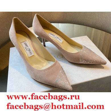 Jimmy Choo Heel 6.5cm Love Pumps Crystal Covered Suede Nude Pink 2021 Jimmy Choo Heel 6.5cm Love Pumps Crystal Covered Suede Nude Pink 2021