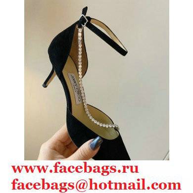 Jimmy Choo Heel 6.5cm TALIKA Pumps Suede Black with Ankel Strap and Crystal Chain 2021 - Click Image to Close