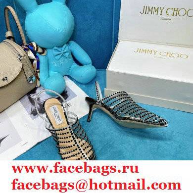 Jimmy Choo Heel 6.5cm Thu Crystal Stud Point Toe Heels Black 2021 - Click Image to Close