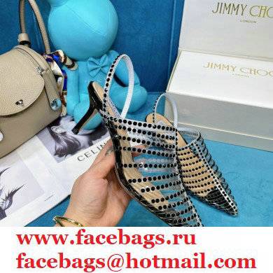 Jimmy Choo Heel 6.5cm Thu Crystal Stud Point Toe Heels Black 2021