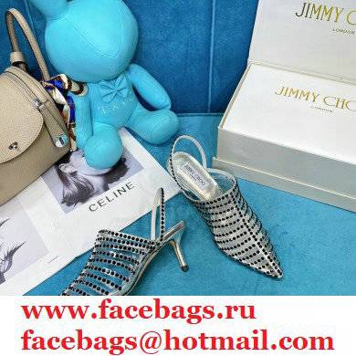 Jimmy Choo Heel 6.5cm Thu Crystal Stud Point Toe Heels Silver 2021 - Click Image to Close