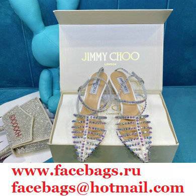 Jimmy Choo Heel 6.5cm Thu Crystal Stud Point Toe Sandals White 2021