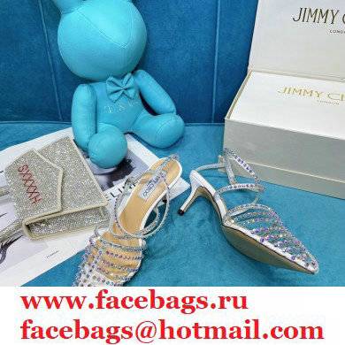 Jimmy Choo Heel 6.5cm Thu Crystal Stud Point Toe Sandals White 2021