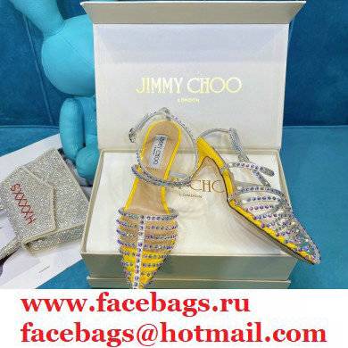 Jimmy Choo Heel 6.5cm Thu Crystal Stud Point Toe Sandals Yellow 2021 - Click Image to Close