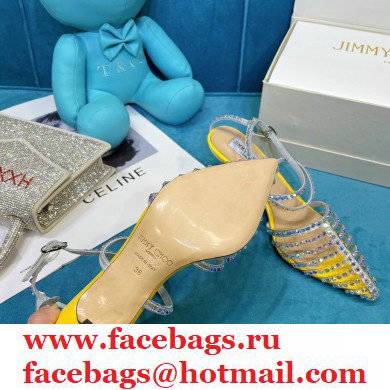Jimmy Choo Heel 6.5cm Thu Crystal Stud Point Toe Sandals Yellow 2021