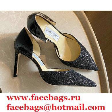 Jimmy Choo Heel 8.5cm ESTHER Pointed Pumps Glitter Black 2021 - Click Image to Close