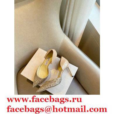 Jimmy Choo Heel 8.5cm ESTHER Pointed Pumps Glitter Gold 2021