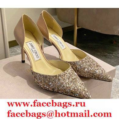 Jimmy Choo Heel 8.5cm ESTHER Pointed Pumps Glitter Gold 2021