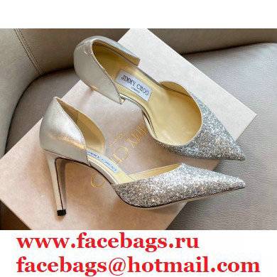Jimmy Choo Heel 8.5cm ESTHER Pointed Pumps Glitter Silver 2021
