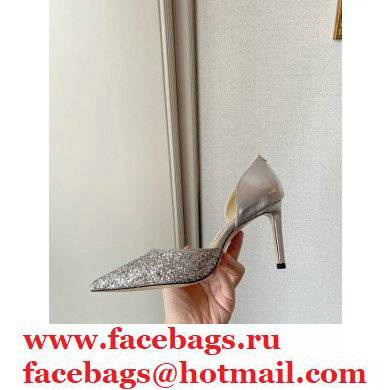 Jimmy Choo Heel 8.5cm ESTHER Pointed Pumps Glitter Silver 2021