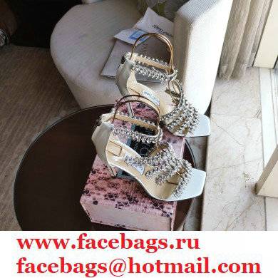 Jimmy Choo Heel 8.5cm Josefine Sandals White with Crystal Embellishment 2021
