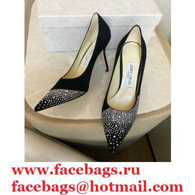 Jimmy Choo Heel 8.5cm Love Pumps Crystal Covered Suede Black 2021 Jimmy Choo Heel 8.5cm Love Pumps Crystal Covered Suede Black 2021