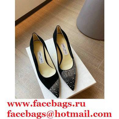 Jimmy Choo Heel 8.5cm Love Pumps Crystal Covered Suede Black 2021 - Click Image to Close