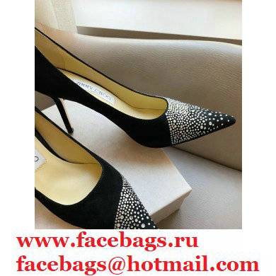 Jimmy Choo Heel 8.5cm Love Pumps Crystal Covered Suede Black 2021 - Click Image to Close