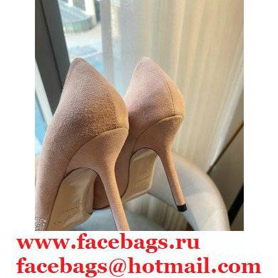 Jimmy Choo Heel 8.5cm Love Pumps Crystal Covered Suede Nude Pink 2021 - Click Image to Close